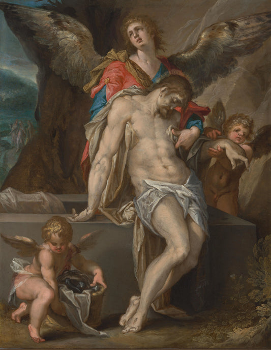 The Dead Christ Supported by Angels (Pietà with Angels) – Bartholomeus Spranger Vintage Art Print | Wall Art Poster