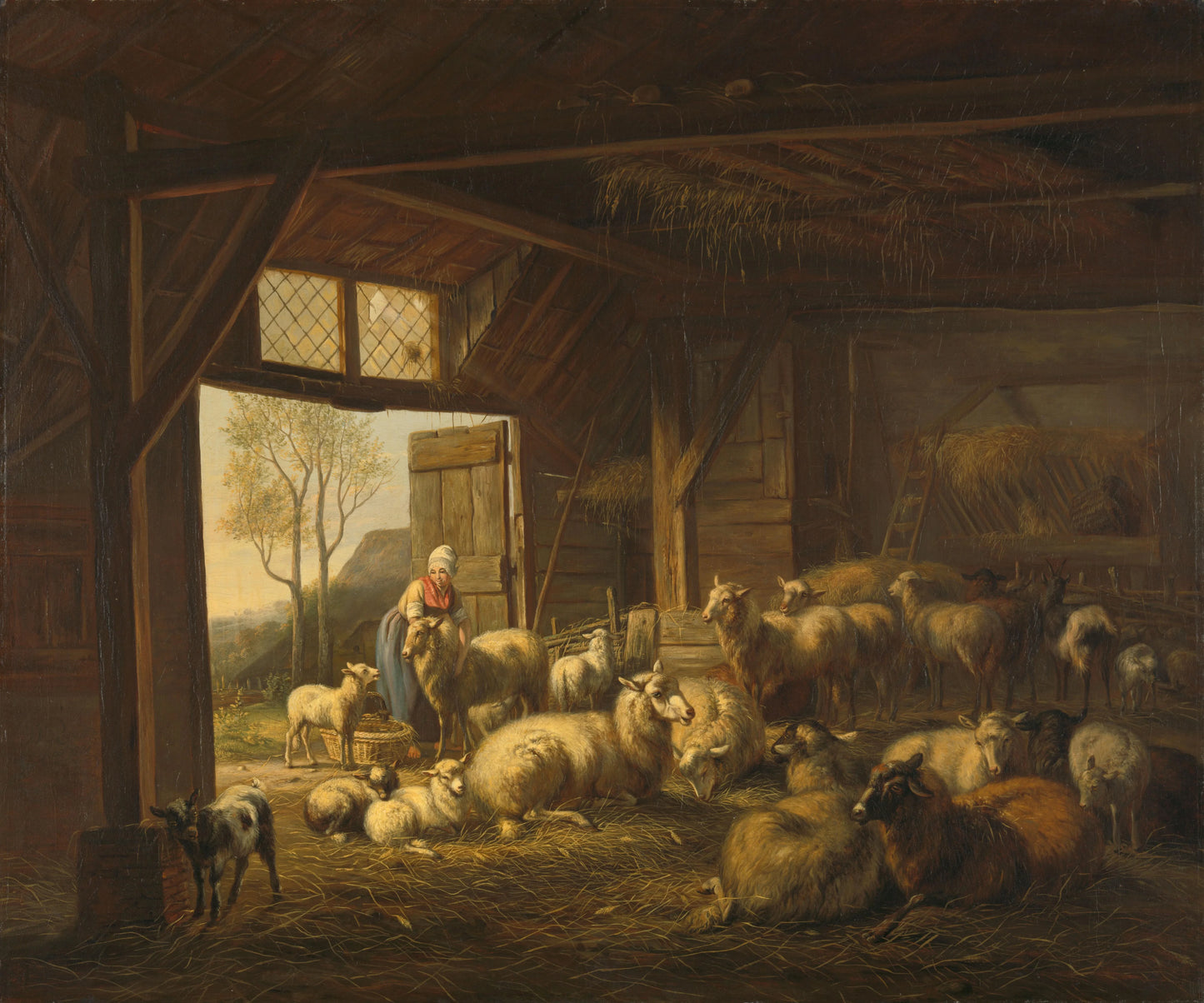 Sheep and Goats in a Stable – Jan van Ravenswaay Vintage Animal Study Art Print | Wall Art Poster