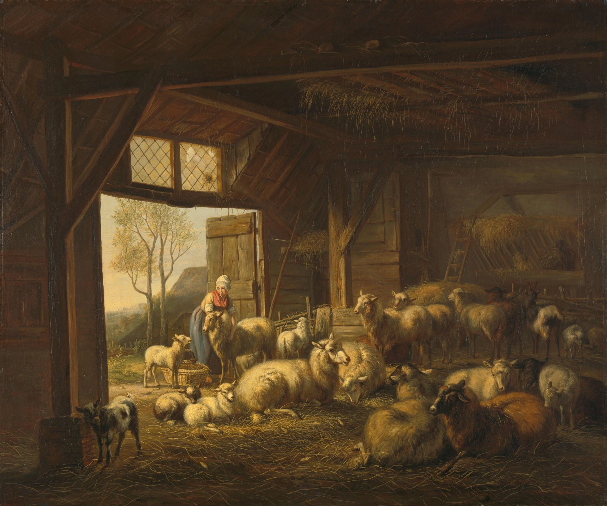 Sheep and Goats in a Stable – Jan van Ravenswaay Vintage Animal Study Art Print | Wall Art Poster