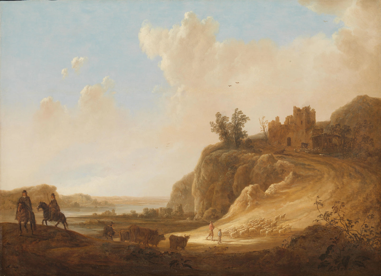 Mountainous Landscape with the Ruins of a Castle – Aelbert Cuyp (vermeld op object) Vintage Landscape Art Print | Wall Art Poster