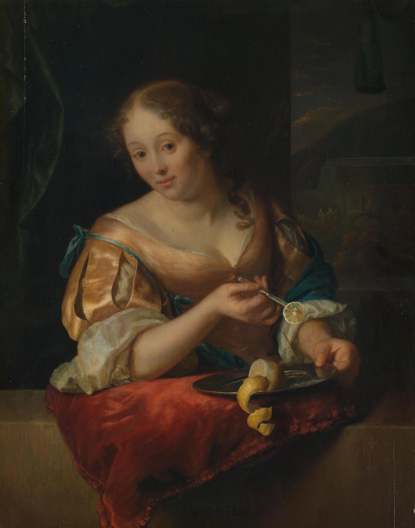 Young Woman with Lemon – Godfried Schalcken Vintage Art Print | Wall Art Poster