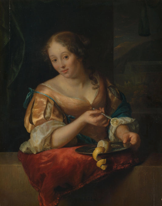 Young Woman with Lemon – Godfried Schalcken Vintage Art Print | Wall Art Poster