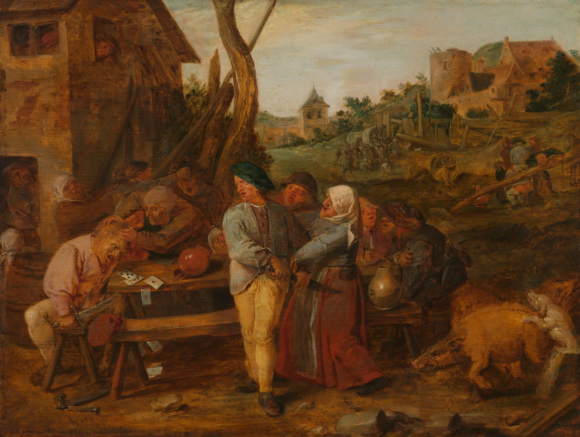 Card Fight outside a Country Tavern – Adriaen Brouwer Vintage Art Print | Wall Art Poster