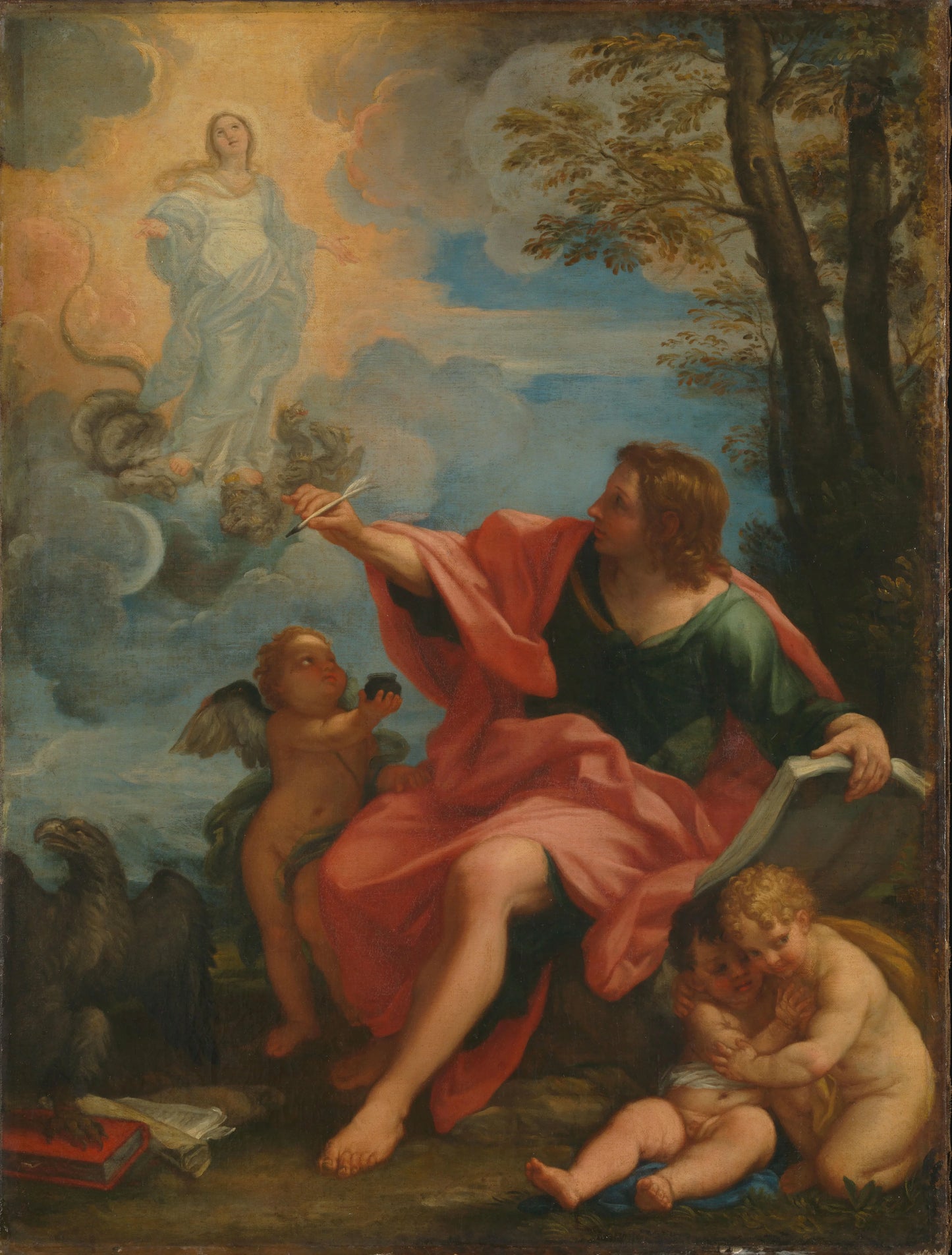 Saint John the Evangelist on Patmos – omgeving van Carlo Maratta Vintage Art Print | Wall Art Poster
