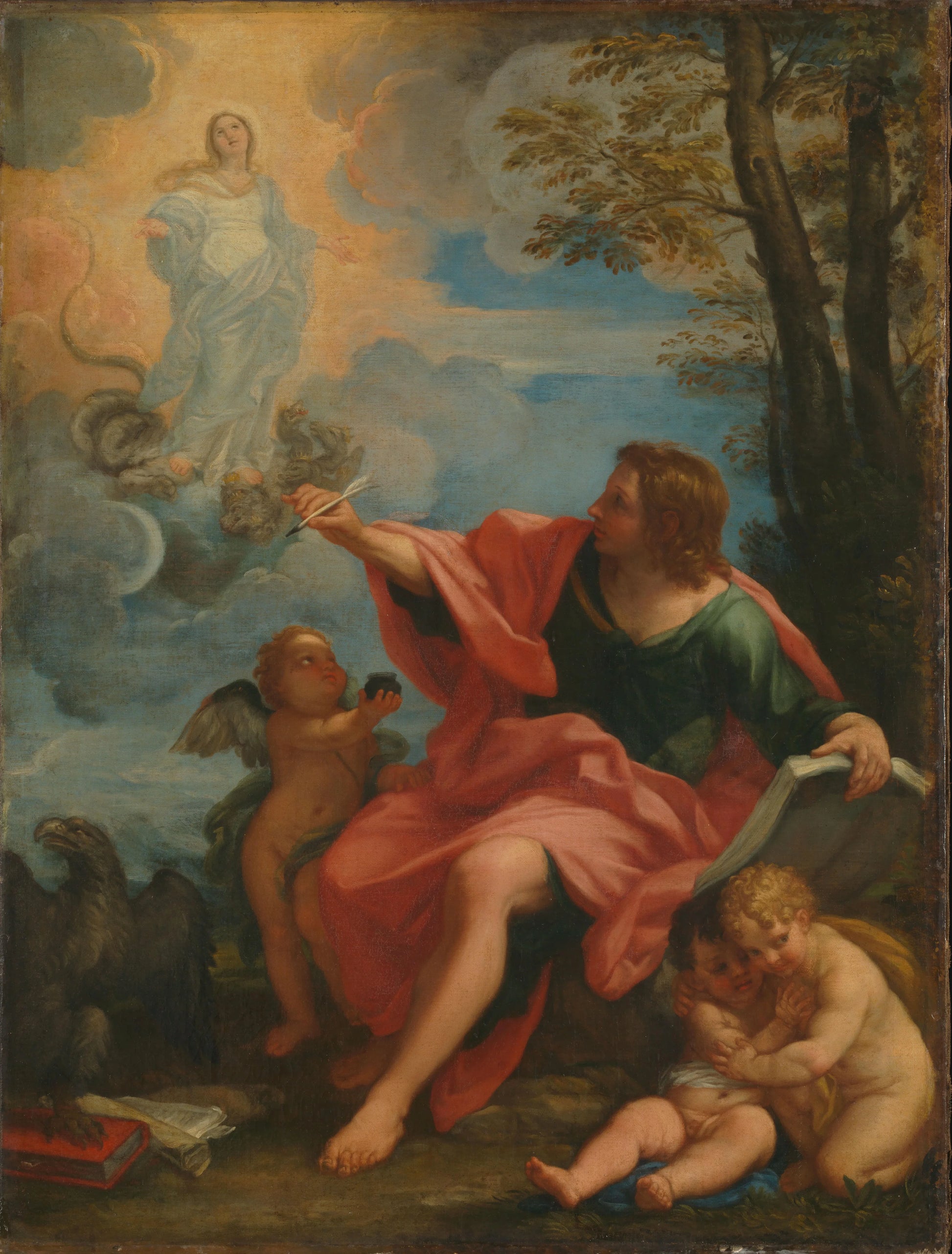 Saint John the Evangelist on Patmos – omgeving van Carlo Maratta Vintage Art Print | Wall Art Poster
