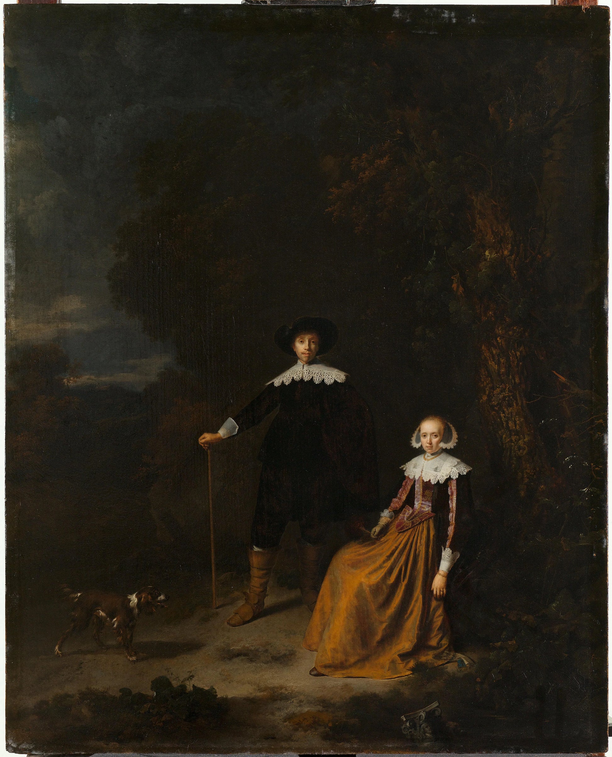 Portrait of a couple, thought to be Adriaen Wittert van der Aa and Maria Knotter – Gerrit Dou, Nicolaes Pietersz. Berchem Vintage Portrait Art Print | Wall Art Poster