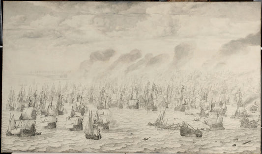 The Battle of Terheide – Willem van de Velde (I) Vintage Nautical Scene Art Print | Wall Art Poster