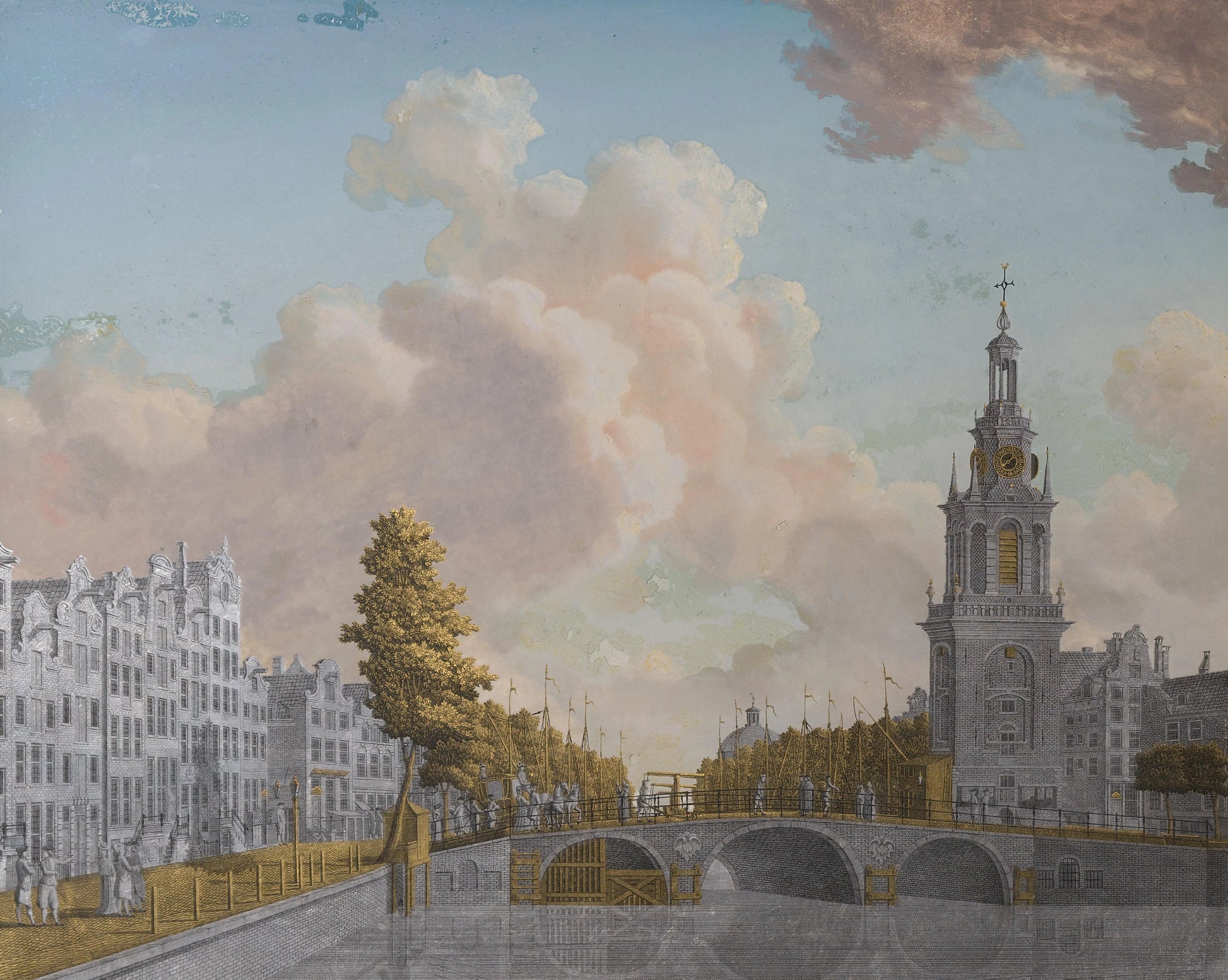 View of the Tower called Jan Roodenpoortstoren and the Singel Canal in Amsterdam – Jonas Zeuner Vintage Cityscape Art Print | Wall Art Poster