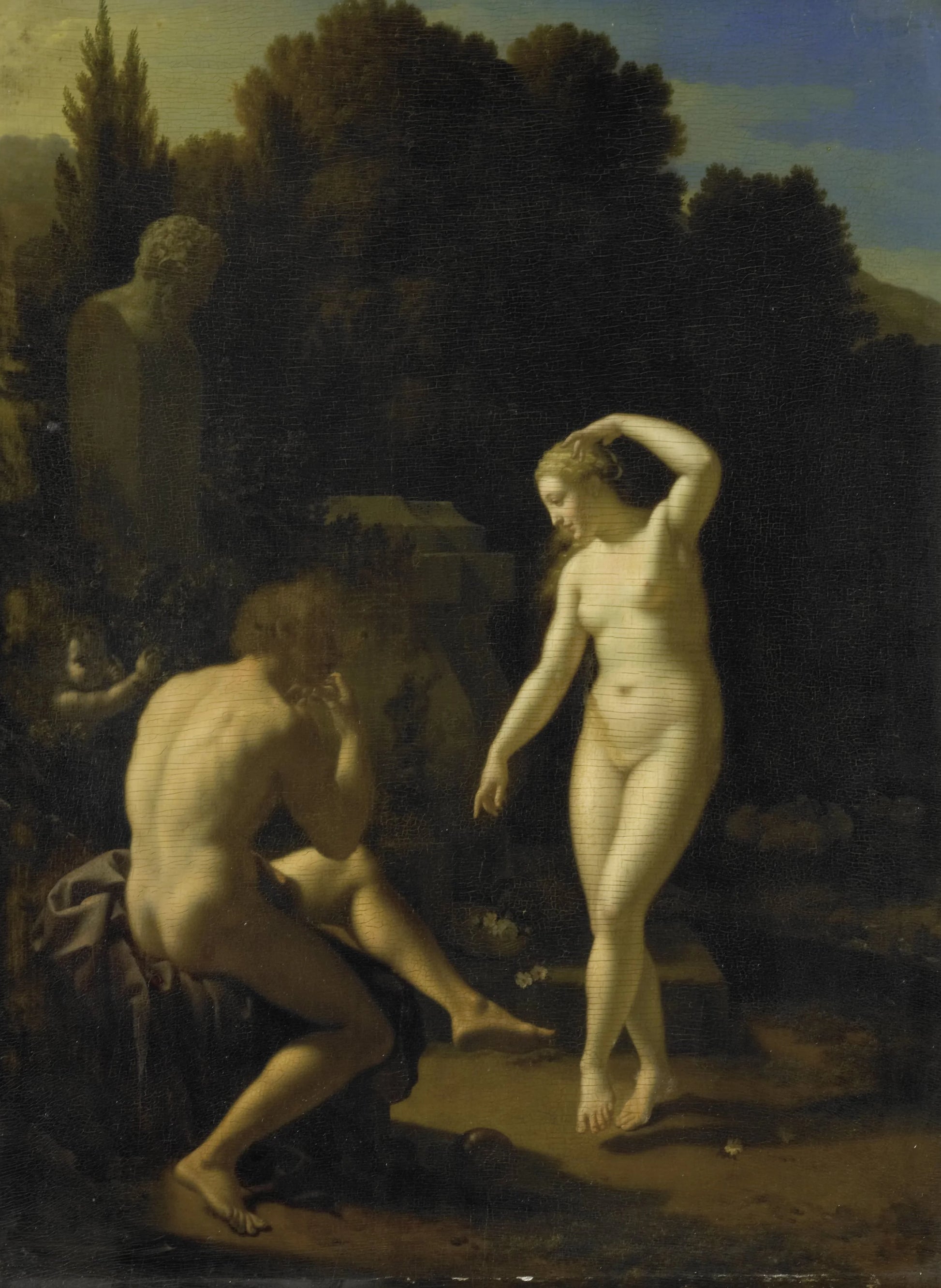 A Nymph Dancing to a Shepherd's Flute – Adriaen van der Werff Vintage Art Print | Wall Art Poster