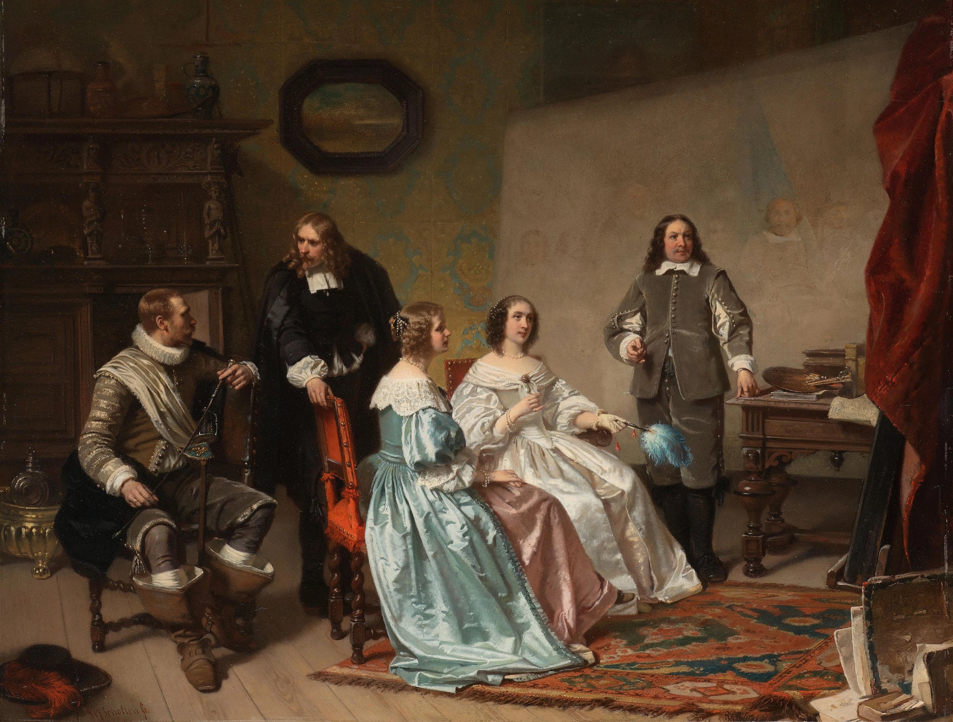 The Princess of Orange Visiting the Work-shop of Bartholomeus van der Helst – Hendrik Jacobus Scholten Vintage Portrait Art Print | Wall Art Poster