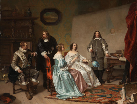 The Princess of Orange Visiting the Work-shop of Bartholomeus van der Helst – Hendrik Jacobus Scholten Vintage Portrait Art Print | Wall Art Poster