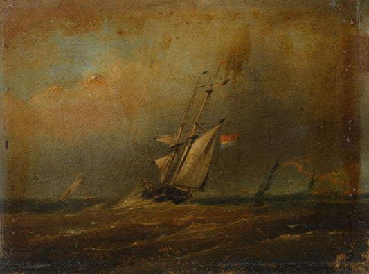 Woelige zee met zeilschepen – anonymous Vintage Marine Scene Art Print | Wall Art Poster