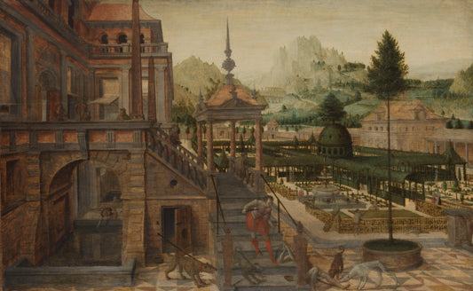 Palace Gardens with Poor Lazarus in the foreground – Hans Vredeman de Vries Vintage Garden Scene Art Print | Wall Art Poster