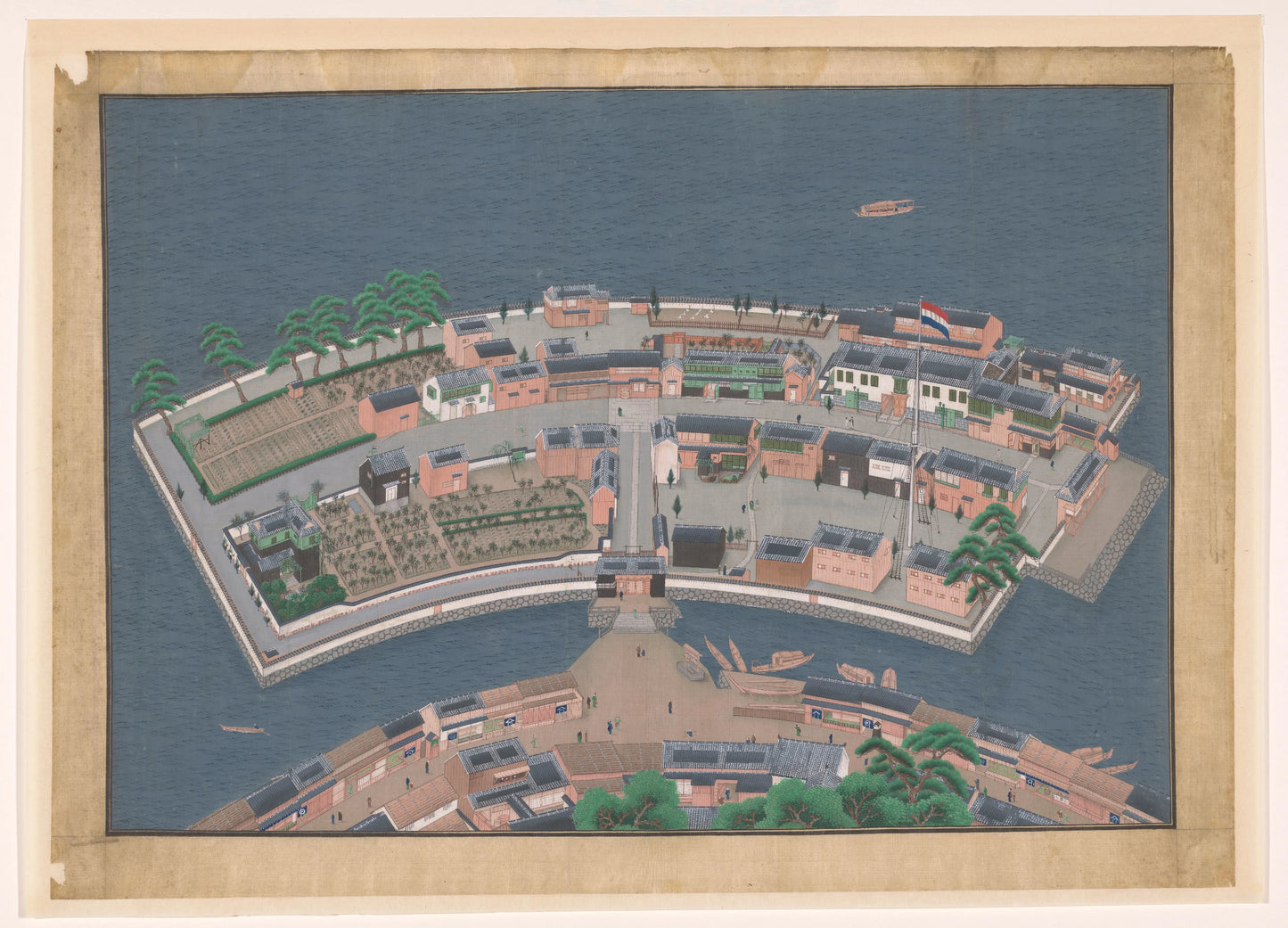 View of Deshima – workshop of Kawahara Keiga Vintage Cityscape Art Print | Wall Art Poster