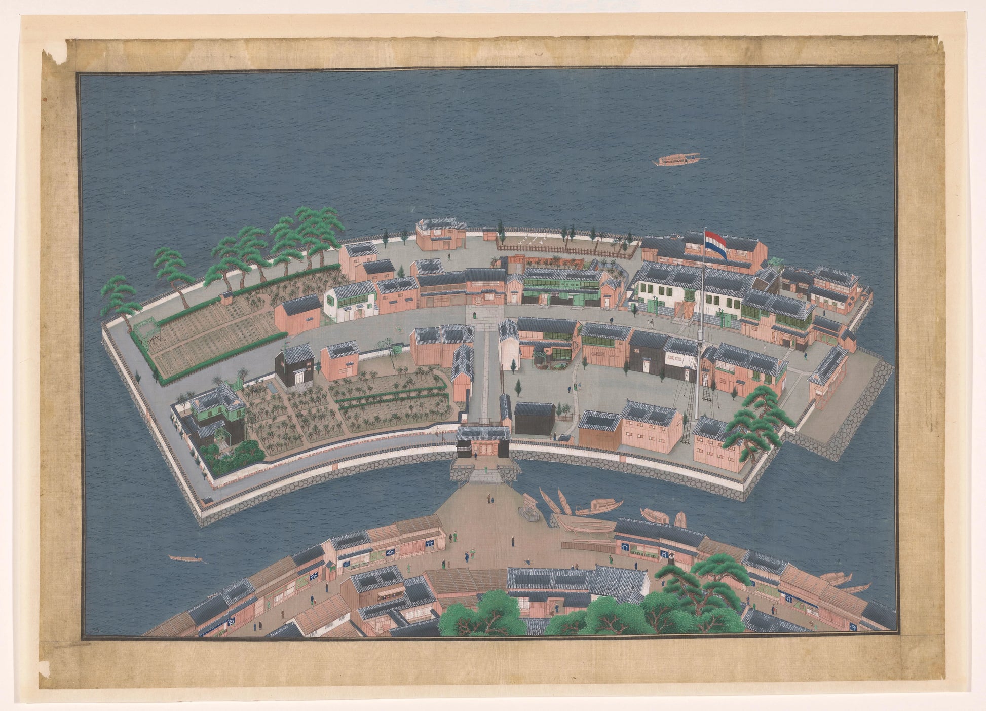 View of Deshima – workshop of Kawahara Keiga Vintage Cityscape Art Print | Wall Art Poster