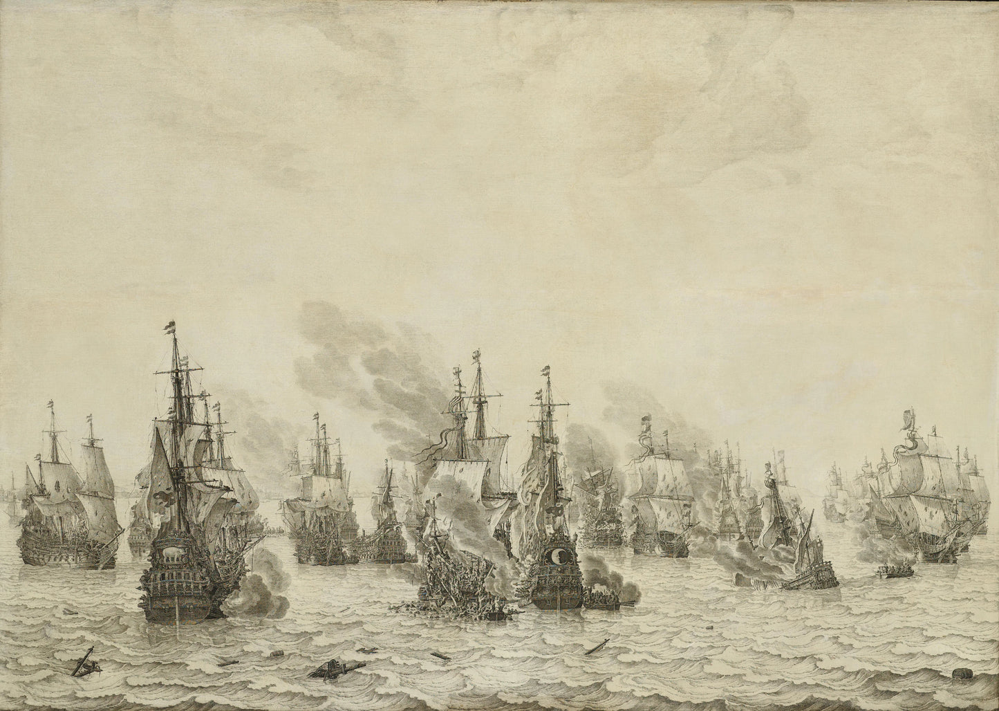 The Battle of Livorno (Leghorn) – Willem van de Velde (I) Vintage Nautical Scene Art Print | Wall Art Poster