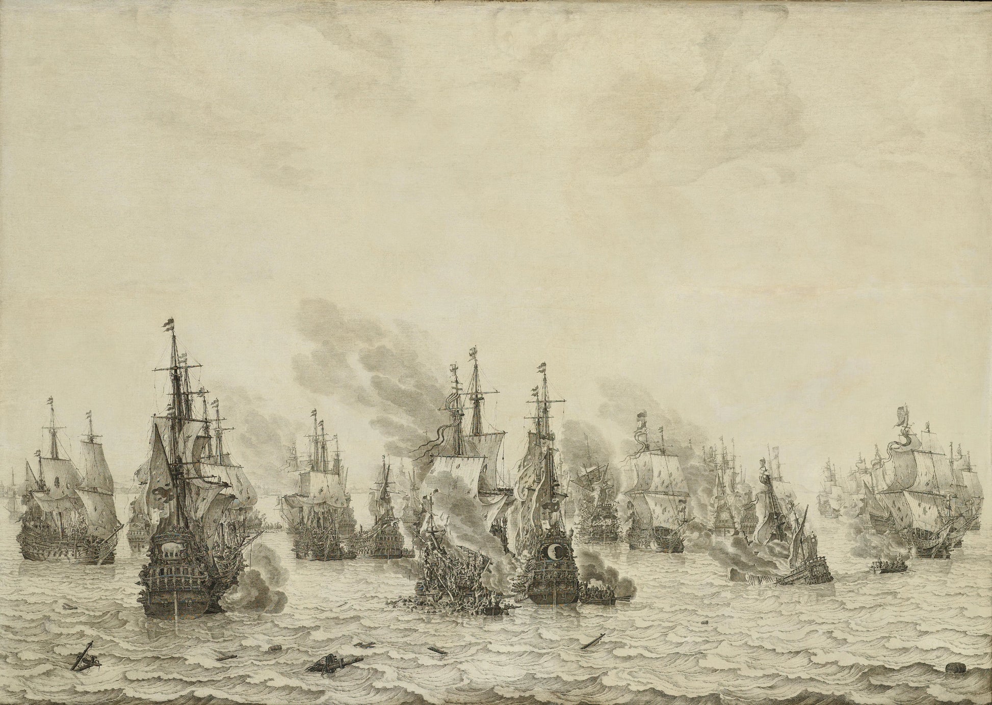 The Battle of Livorno (Leghorn) – Willem van de Velde (I) Vintage Nautical Scene Art Print | Wall Art Poster