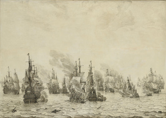 The Battle of Livorno (Leghorn) – Willem van de Velde (I) Vintage Nautical Scene Art Print | Wall Art Poster