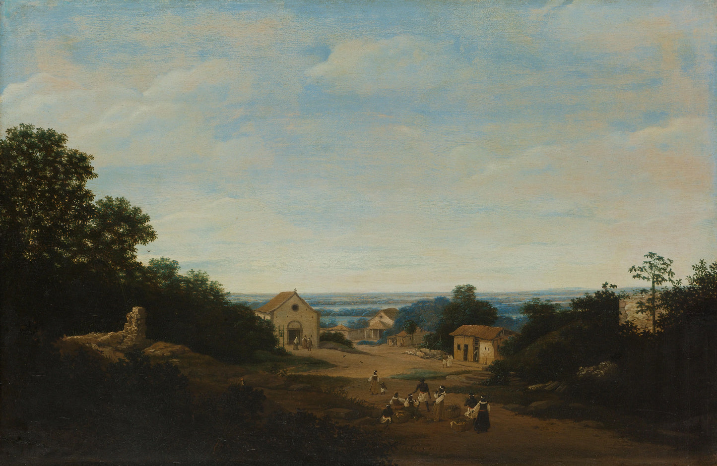 Brazilian landscape with the village of Igaraçú. To the left the church of Sts Cosmas and Damian – Frans Jansz. Post Vintage Landscape Art Print | Wall Art Poster