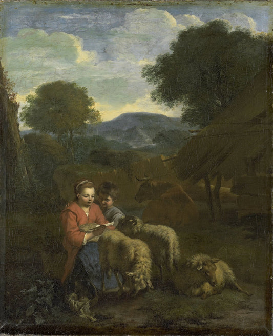 Shepherdess Reading – Simon van der Does Vintage Landscape Art Print | Wall Art Poster