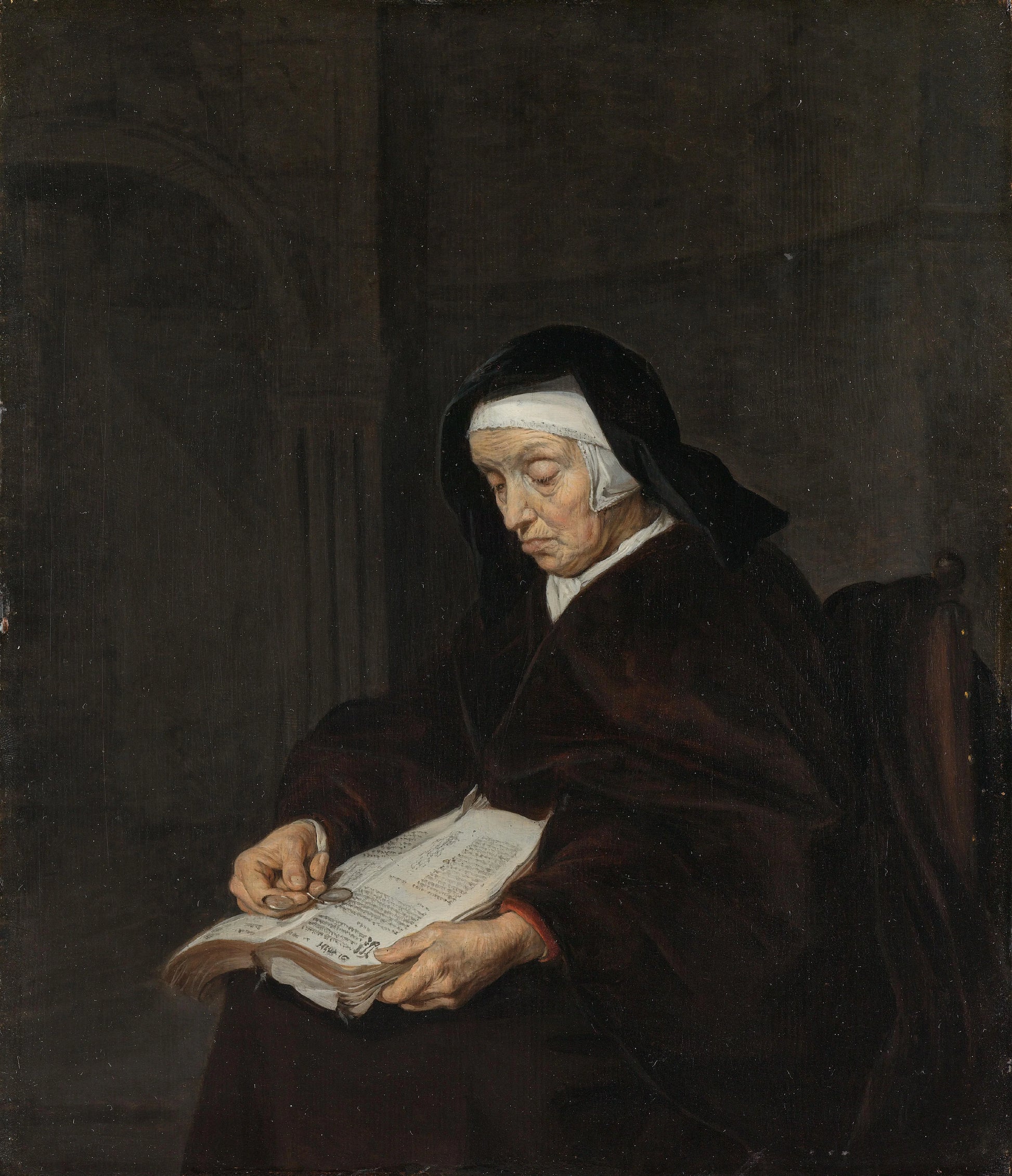 Old Woman Meditating – Gabriël Metsu Vintage Art Print | Wall Art Poster