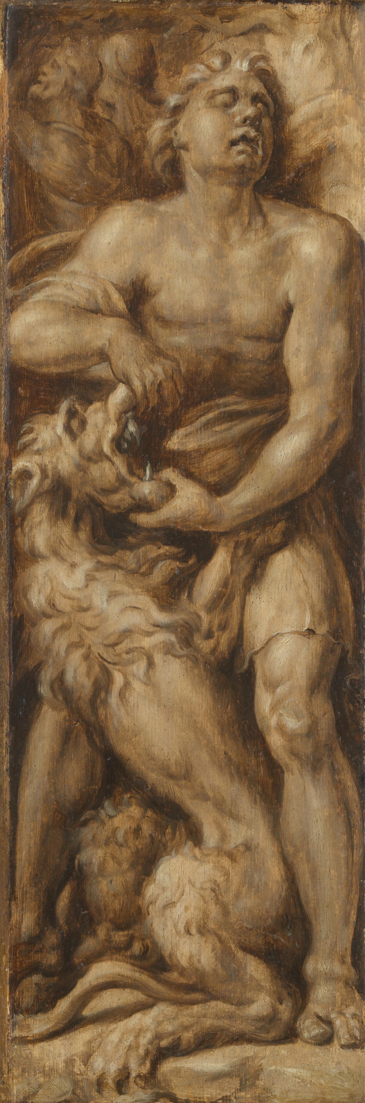 Triumph over Evil: Samson Rending the Lion | Pluto and Cerberus – Maarten van Heemskerck Vintage Mythological Scene Art Print | Wall Art Poster