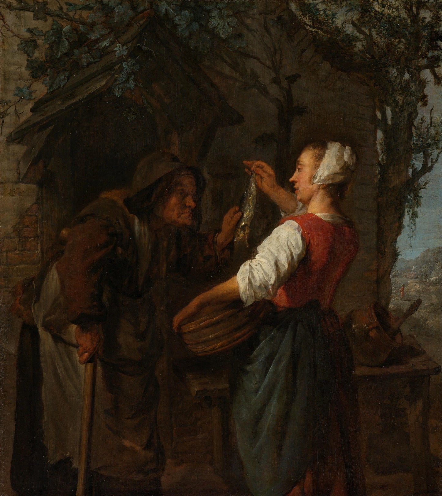 The Herring-Seller – Gabriël Metsu (vermeld op object) Vintage Street Scene Art Print | Wall Art Poster