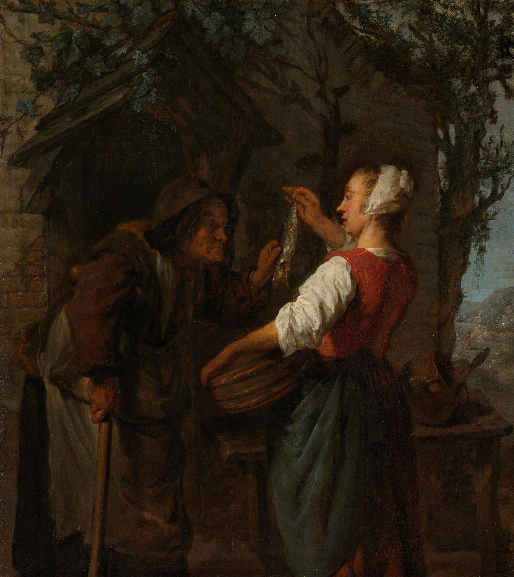 The Herring-Seller – Gabriël Metsu (vermeld op object) Vintage Street Scene Art Print | Wall Art Poster