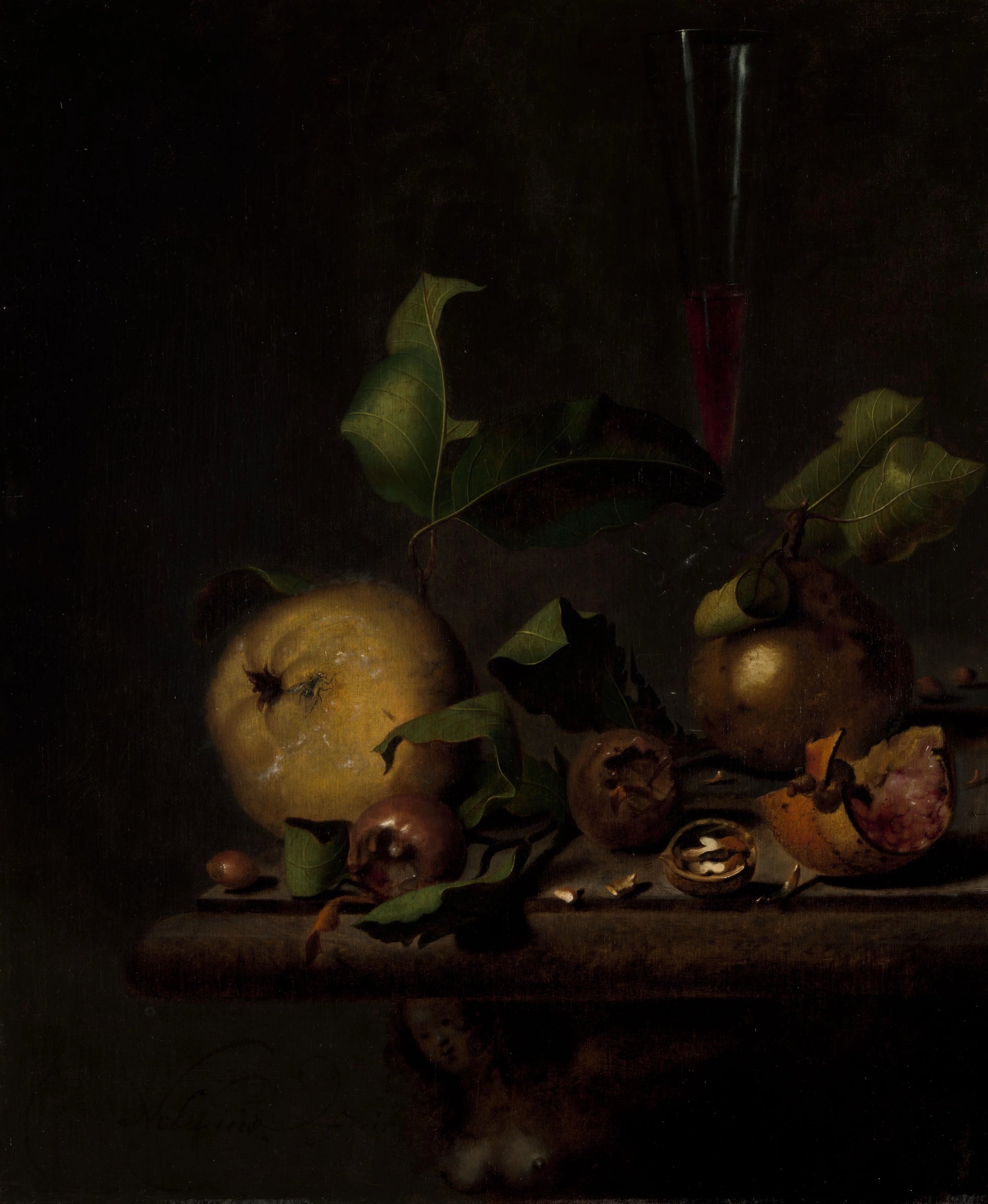 Still Life with Quinces, Medlars and a Glass – Martinus Nellius Vintage Still Life Art Print | Wall Art Poster