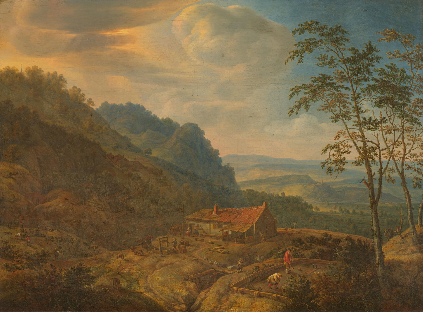 Mountainous Landscape with Farm – Herman Saftleven (signed by artist) Vintage Landscape Art Print | Wall Art Poster