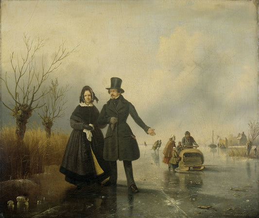 Portrait of Mr. and Mrs. Thijssen on the Ice – Jacobus Sörensen (vermeld op object) Vintage Portrait Art Print | Wall Art Poster