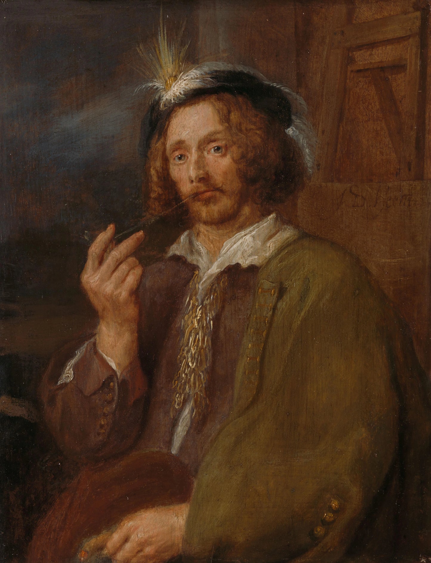 A Painter Smoking a Pipe – navolger van Adriaen Brouwer Vintage Self-Portrait Art Print | Wall Art Poster