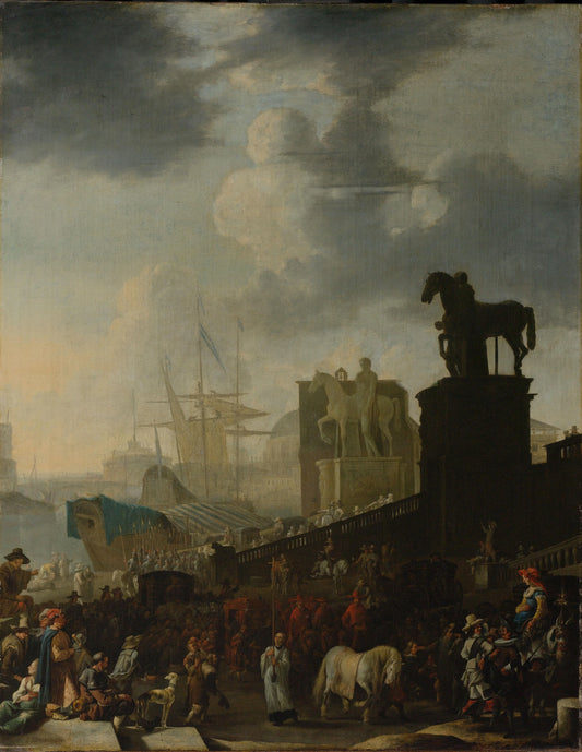 The Climbing of the Capitol with the Grey Horse of the Newly Elected Pope – Johannes Lingelbach Vintage Cityscape Art Print | Wall Art Poster