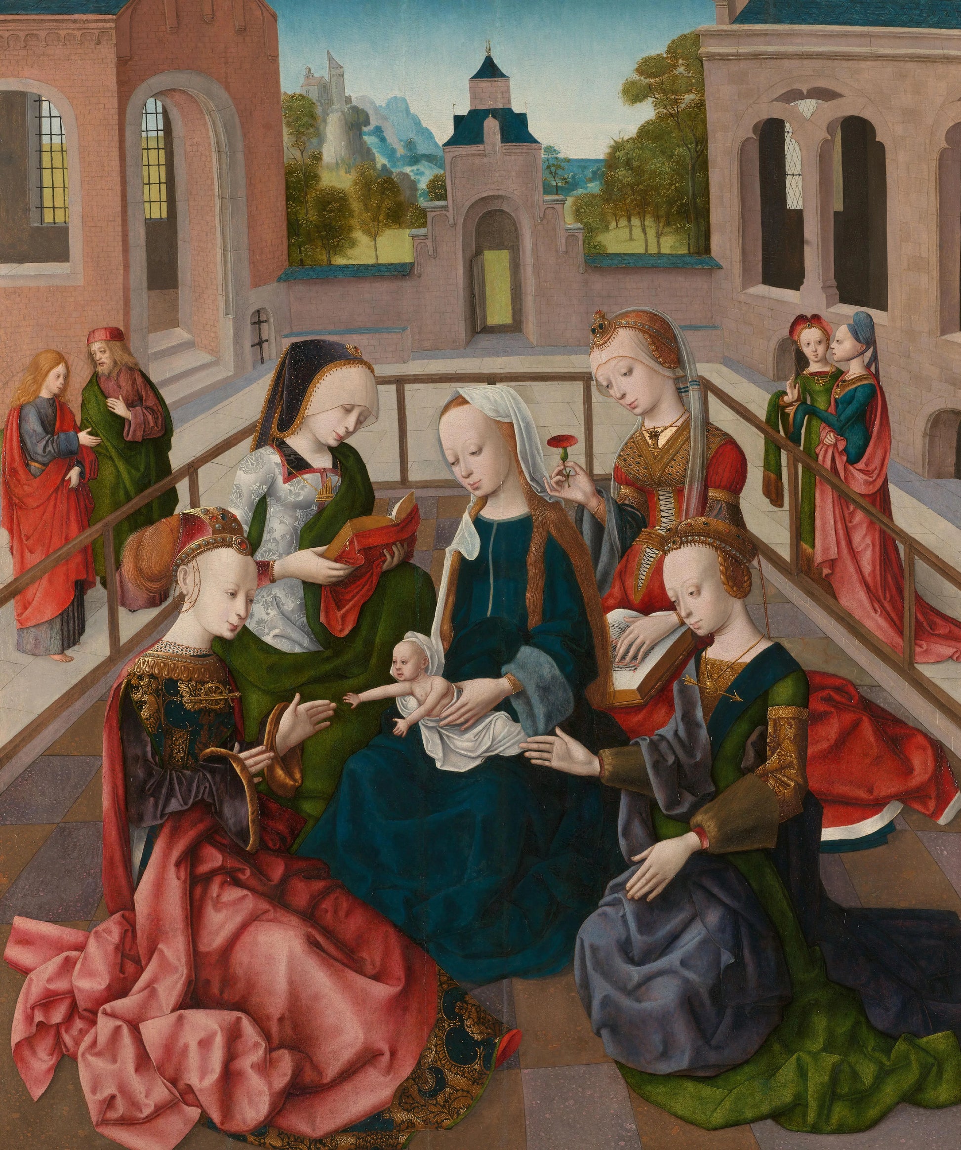 The Virgin and Child with Four Holy Virgins – Master of the Virgo inter Virgines Vintage Garden Scene Art Print | Wall Art Poster