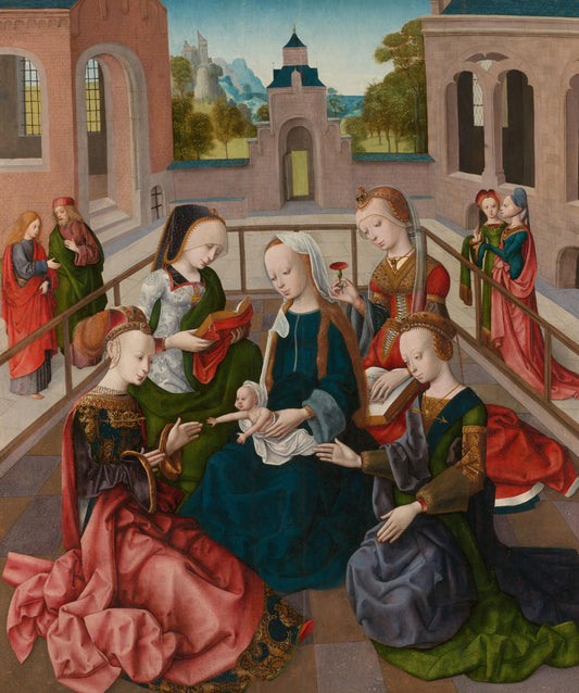 The Virgin and Child with Four Holy Virgins – Master of the Virgo inter Virgines Vintage Garden Scene Art Print | Wall Art Poster