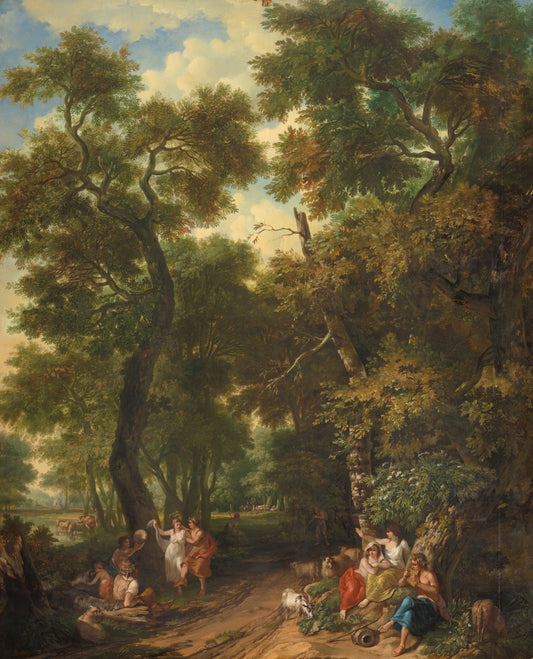 Arcadisch landschap met musicerende en dansende herders – Jurriaan Andriessen Vintage Art Print | Wall Art Poster