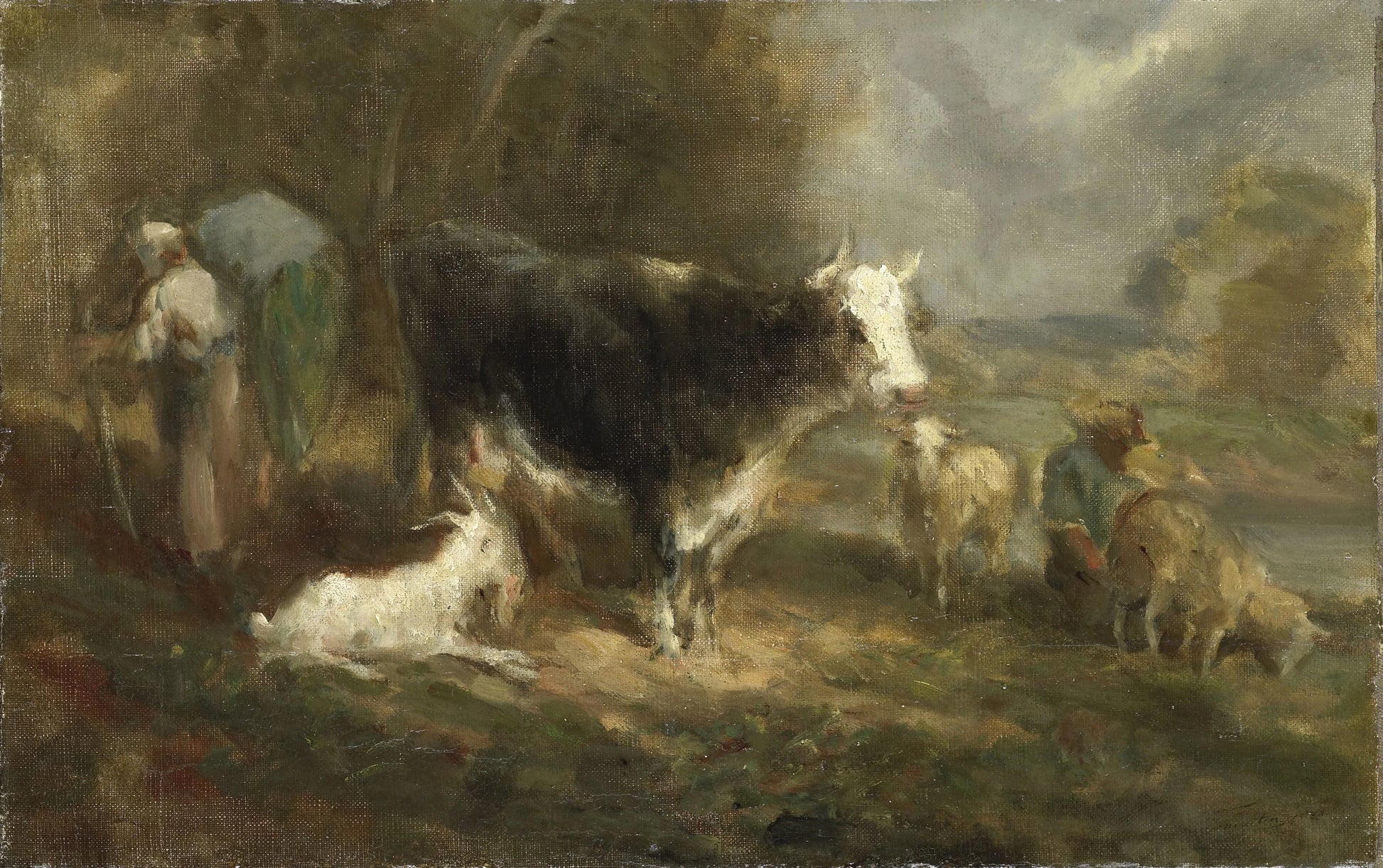 Farmyard with Cattle – Eugène Fromentin-Dupeux (mentioned on object) Vintage Animal Study Art Print | Wall Art Poster