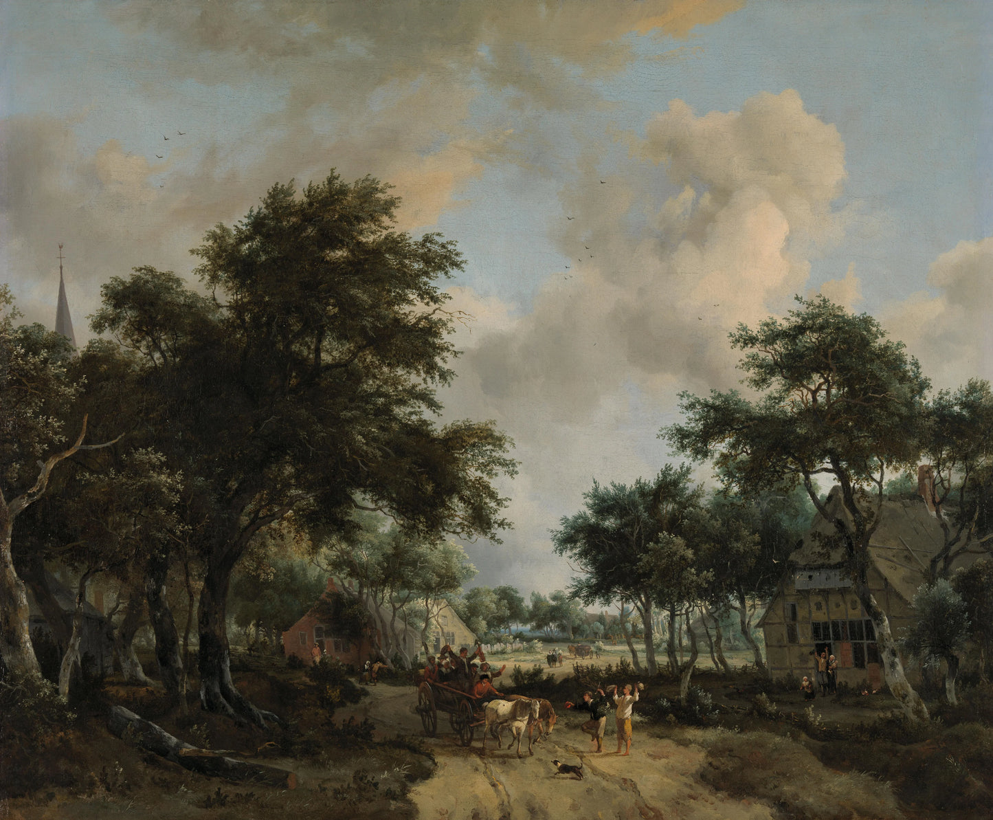 Wooded Landscape with Merrymakers in a Cart – Meindert Hobbema Vintage Landscape Art Print | Wall Art Poster