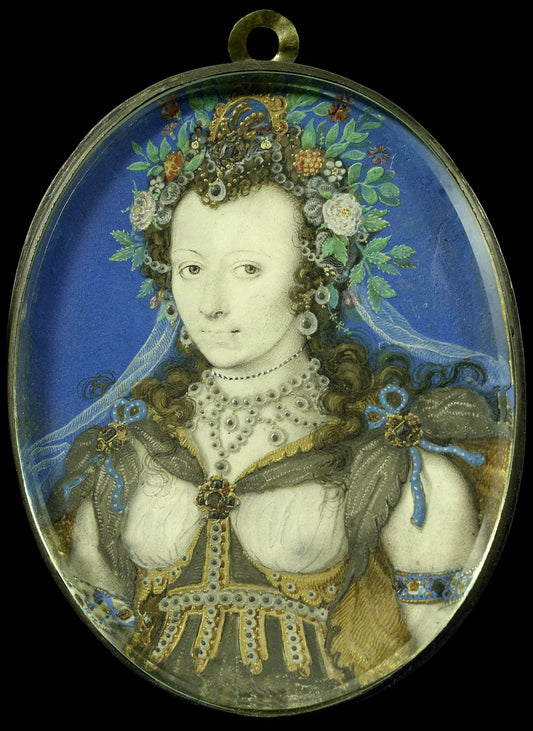 Portret van een vrouw in maskeradekleding als Flora – Isaac Oliver Vintage Art Print | Wall Art Poster