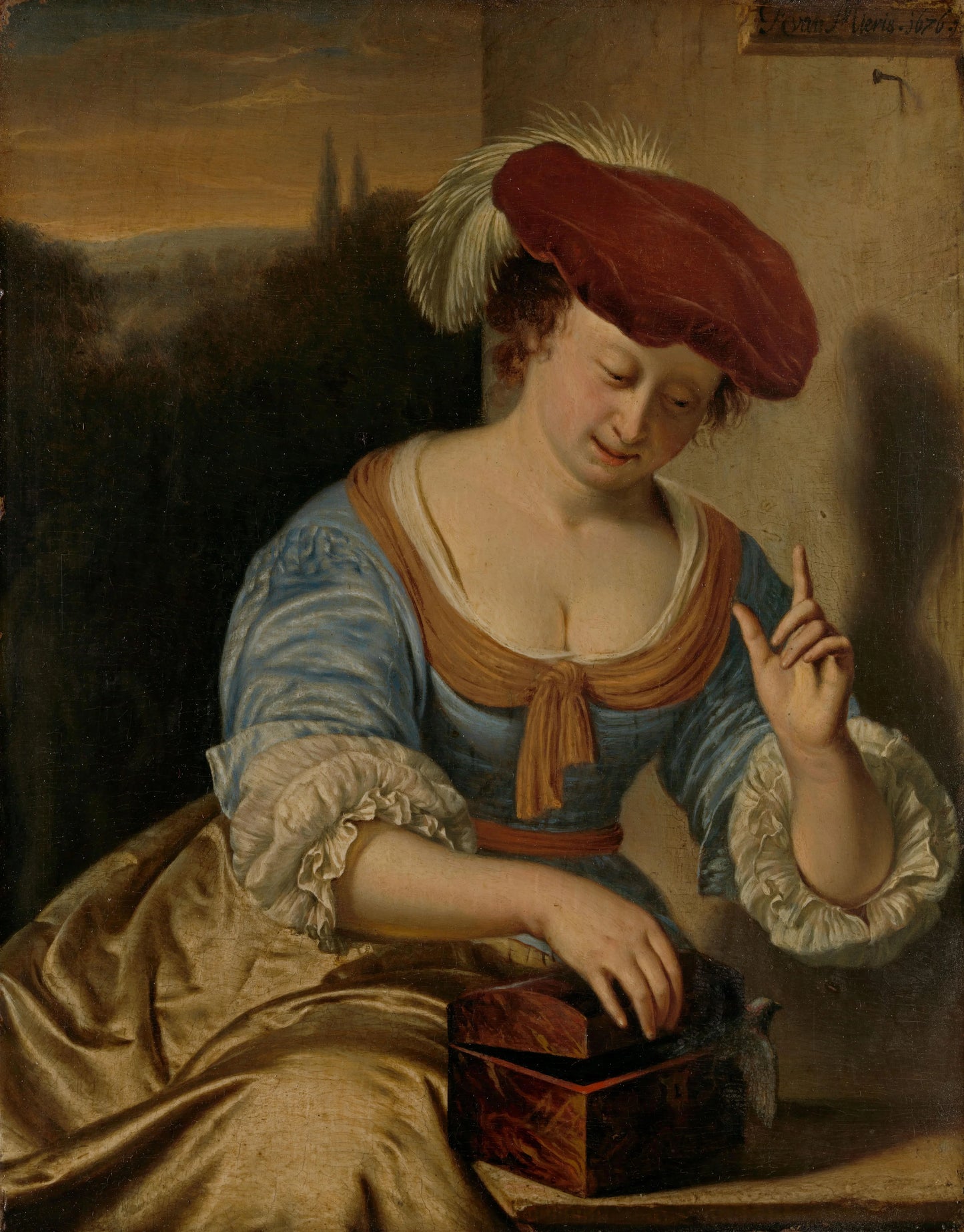 Escaped Bird: Allegory of Chastity – Frans van Mieris (I) Vintage Bird Study Art Print | Wall Art Poster
