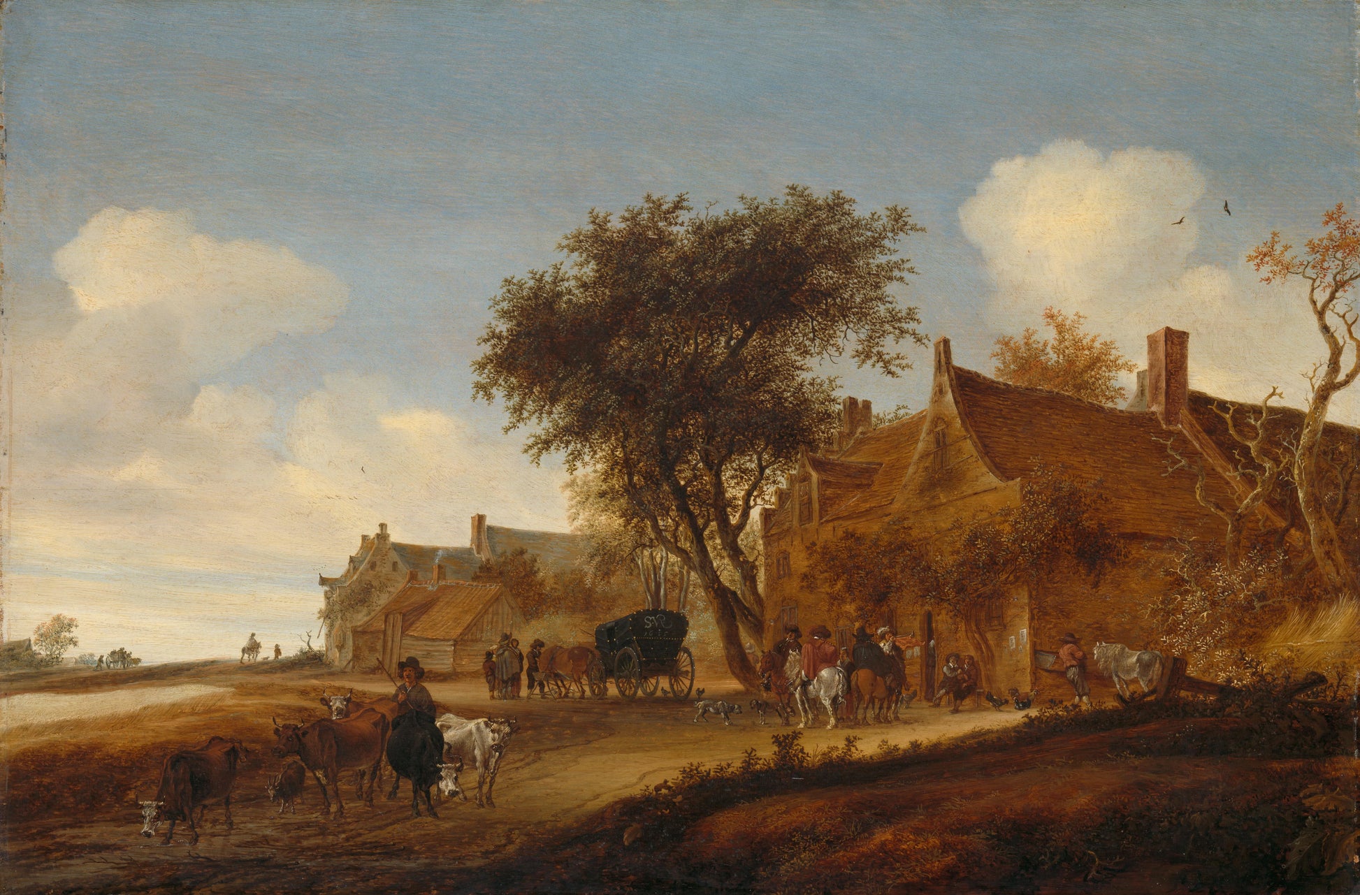 Landscape with Travellers before an Inn – Salomon van Ruysdael Vintage Landscape Art Print | Wall Art Poster