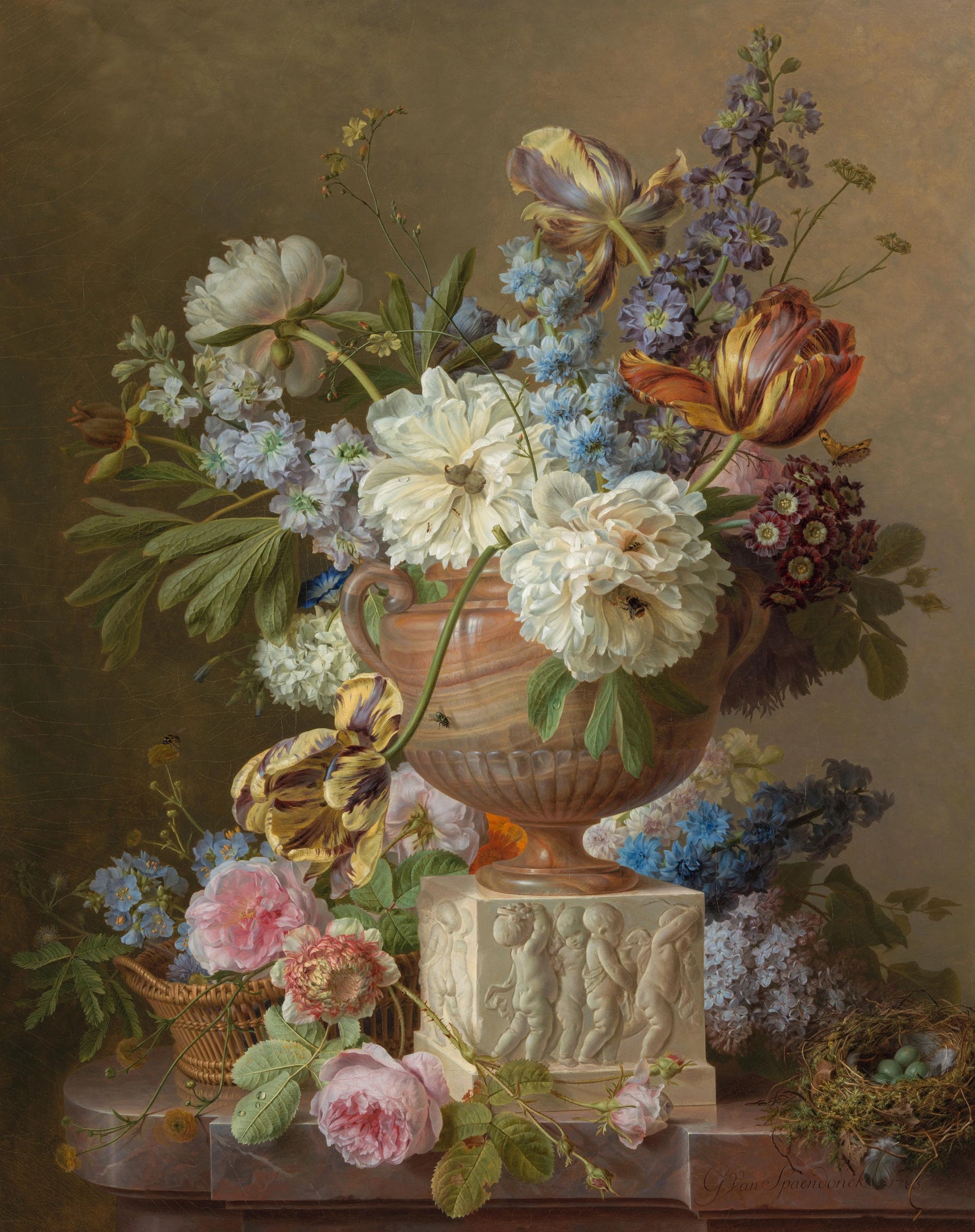Flower Still-life with an Alabaster Vase – Gerard van Spaendonck (eigenhandig gesigneerd) Vintage Still Life Art Print | Wall Art Poster