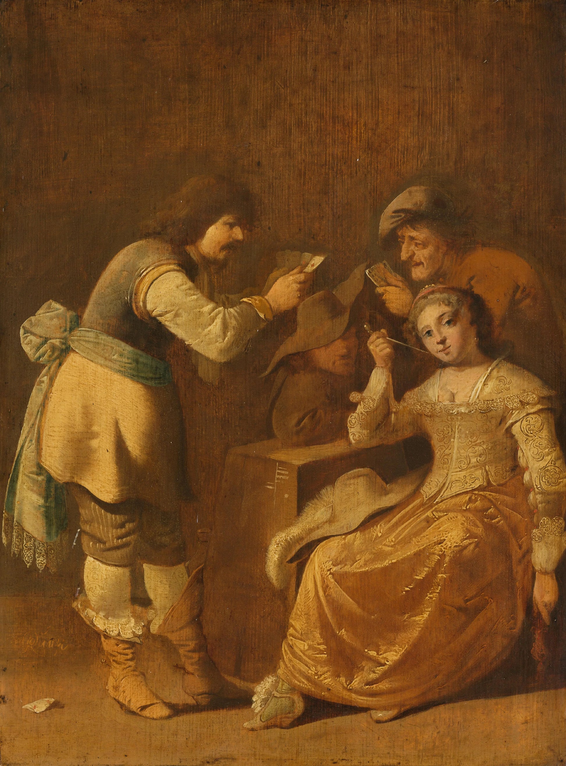 Card Players with Woman Smoking a Pipe – Pieter Jansz Quast (signed by artist) Vintage Art Print | Wall Art Poster