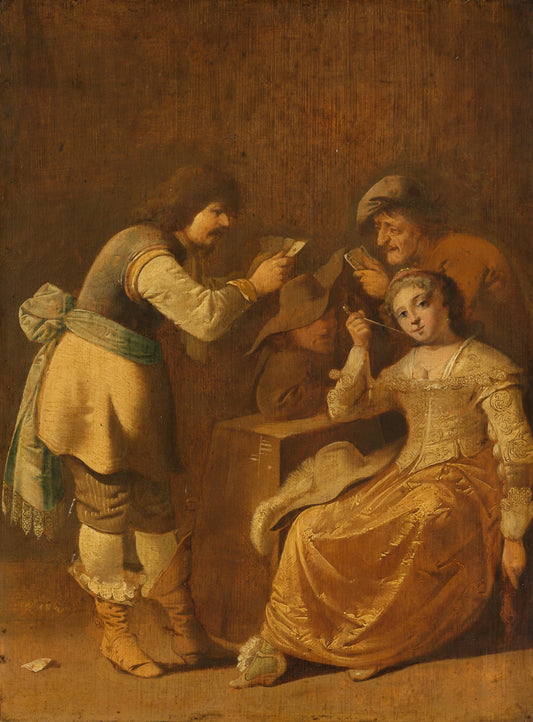 Card Players with Woman Smoking a Pipe – Pieter Jansz Quast (signed by artist) Vintage Art Print | Wall Art Poster
