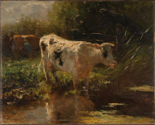 Cow beside a Ditch – Willem Maris Vintage Landscape Art Print | Wall Art Poster