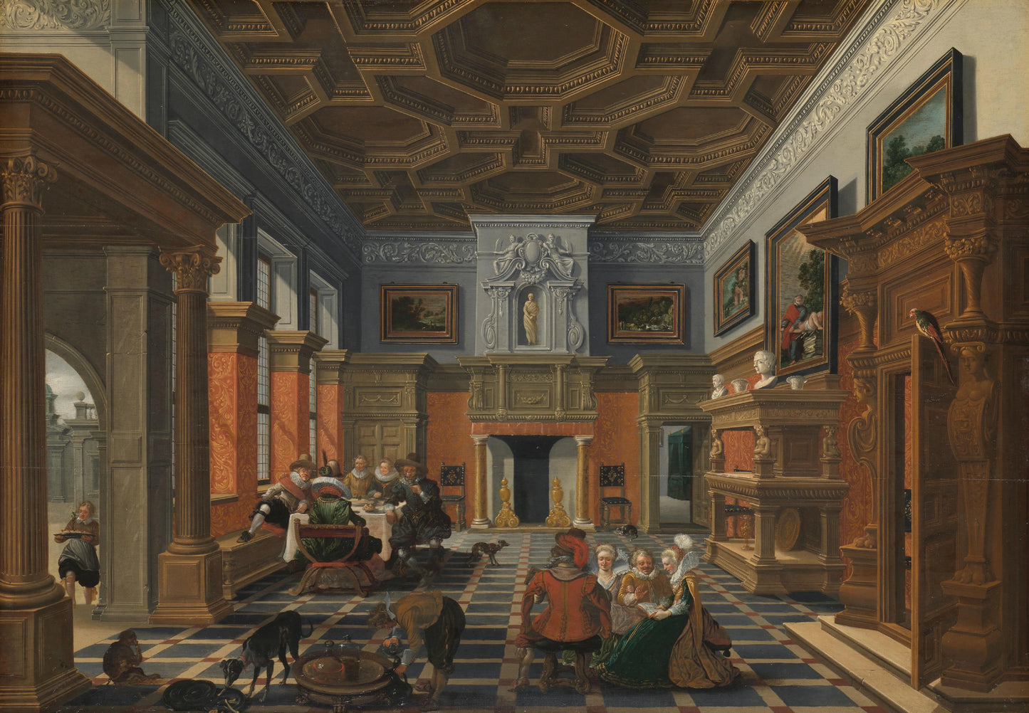 A Company in an Interior – Bartholomeus van Bassen (eigenhandig gesigneerd), Esaias van de Velde Vintage Art Print | Wall Art Poster