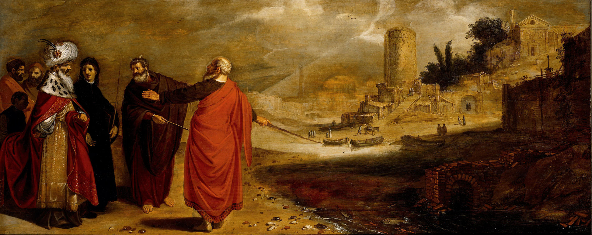 Aaron Changing the Water of the River into Blood – Jan Symonsz Pynas Vintage River Scene Art Print | Wall Art Poster