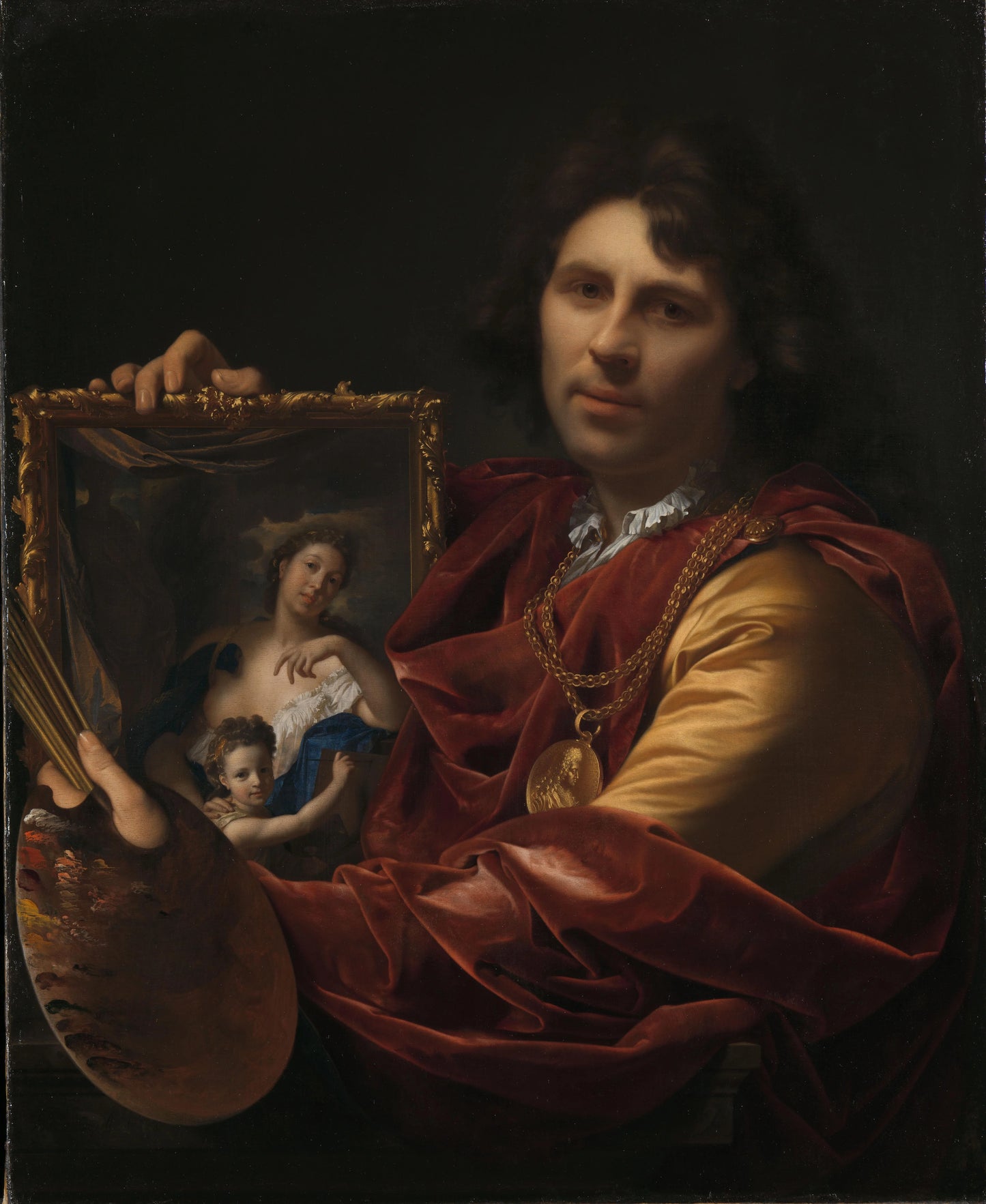 Self-portrait with the Portrait of his Wife, Margaretha van Rees, and their Daughter Maria – Adriaen van der Werff Vintage Self-Portrait Art Print | Wall Art Poster