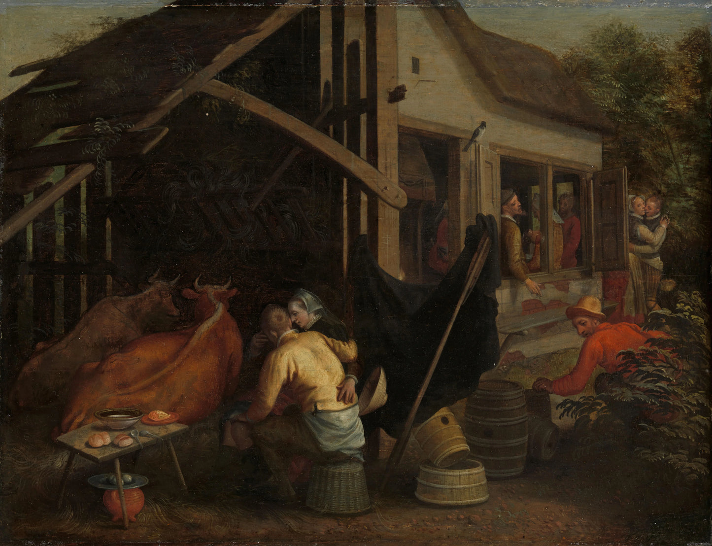 Couples Making Love at a Country Inn – attributed to Aert Pietersz. Vintage Art Print | Wall Art Poster