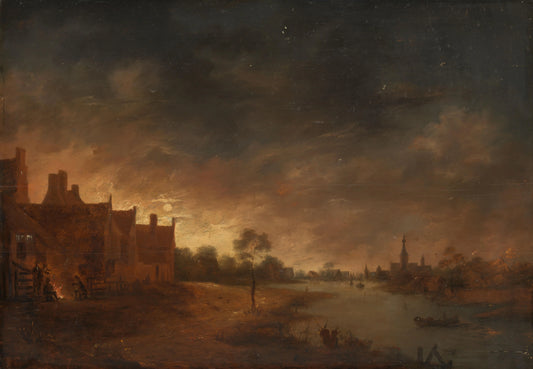 River View by Moonlight – kopie naar Aert van der Neer Vintage Landscape Art Print | Wall Art Poster